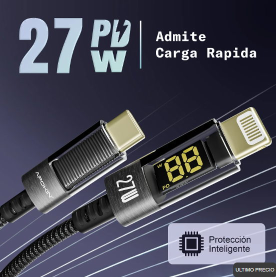 Cable USB-C a Lightning Smart Pro 27W con pantalla digital | Apokin 81812
