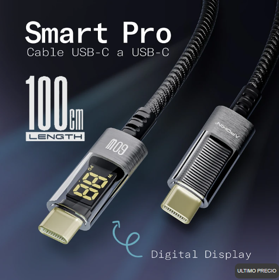 Cable USB-C a USB-C Smart Pro 60W con pantalla digital | Apokin 81805