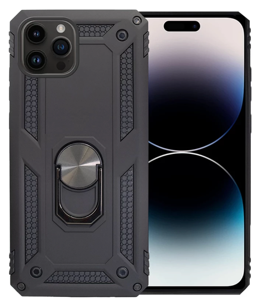 Funda aluminio antigolpe iPhone 14 Pro Max con iman y soporte de anilla 360