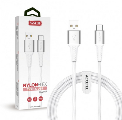 CU2807 Cable Datos Nailon Flex 3.0A - USB a USB-C Blanco (1M)