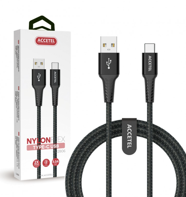 CU2806 Cable Datos Nailon Flex 3.0A - USB a USB-C Negro (1M)