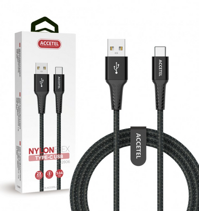 CU2806 Cable Datos Nailon Flex 3.0A - USB a USB-C Negro (1M)