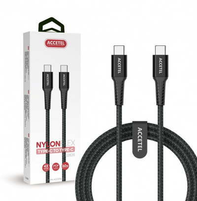 CU2826 Cable Datos Carga Rápida Nailon Flex 60W - USB-C a USB-C Negro (1M)