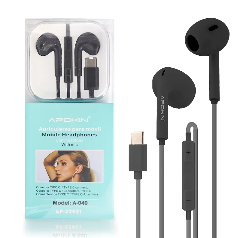 Auriculares Nuevo Compatible con Micrófono APOKIN Sin Goma Conector Tipo C