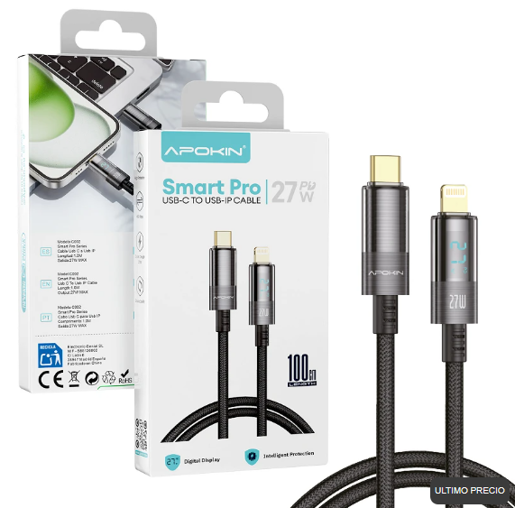 Cable USB-C a Lightning Smart Pro 27W con pantalla digital | Apokin 81812