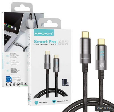 Cable USB-C a USB-C Smart Pro 60W con pantalla digital | Apokin 81805