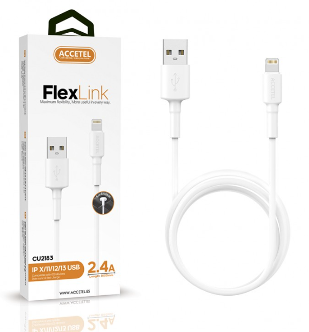 CU2183 Cable Datos TPE 2.4A - iPhone 11/12/13 Blanco (1M)