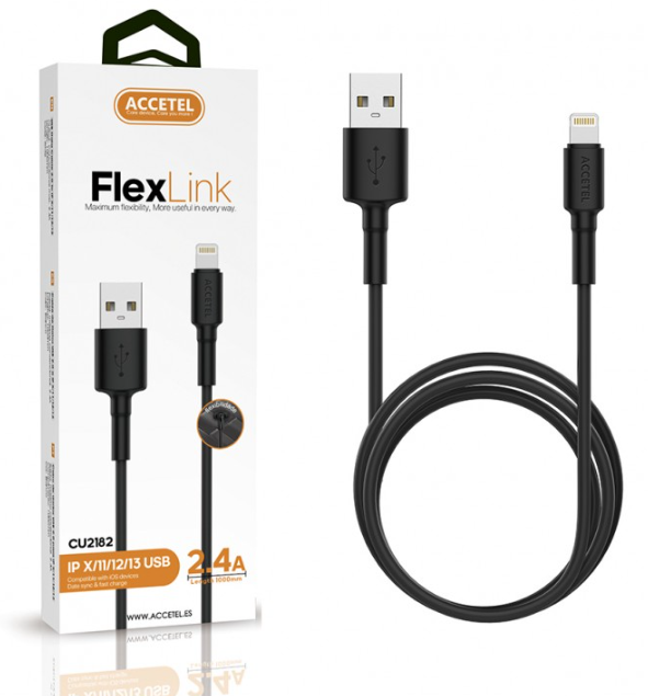 CU2182 Cable Datos TPE 2.4A - iPhone 11/12/13 Negro (1M)