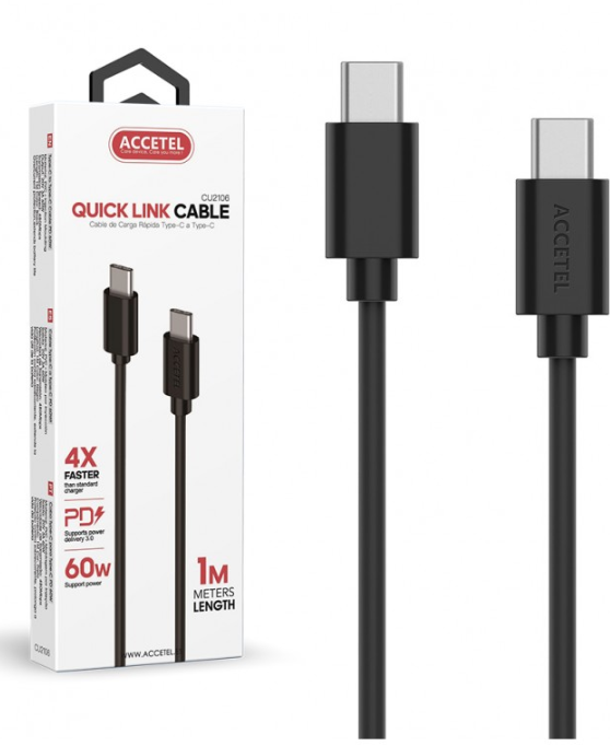 CU2106 Cable Datos Carga Rápida 60W USB-C a USB-C Max.20V 3A Negro (1M)