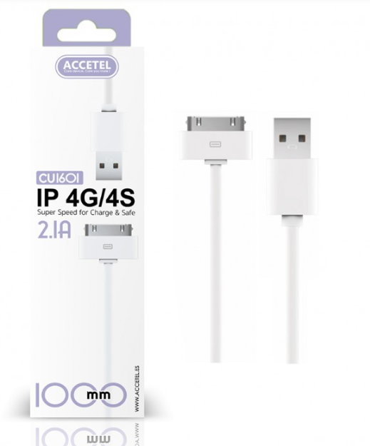 CU1601 Cable Datos 2.1A - iPhone 4/4S Blanco (1M)