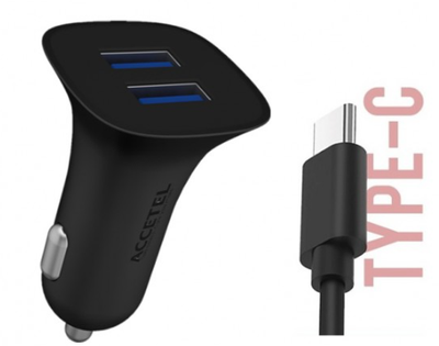 CC158 Cargador Coche Dual USB 2.1A - USB-C Negro