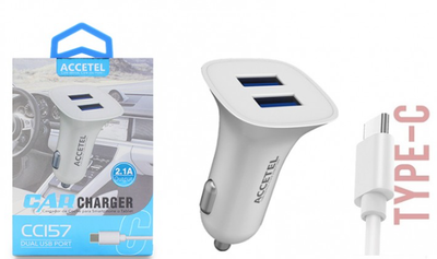 CC157 Cargador Coche Dual USB 2.1A - USB-C Blanco