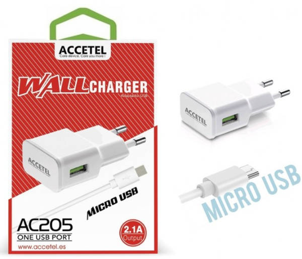 AC205 Cargador Pared USB 2.1A - Cable Micro USB
