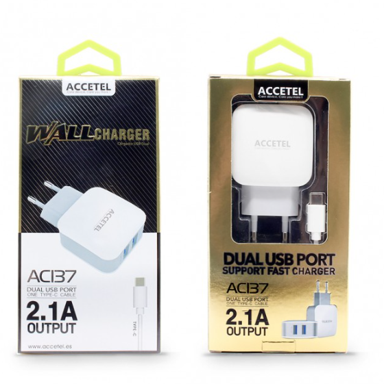 AC137 Cargador Pared Dual USB 2.1A - Cable USB-C